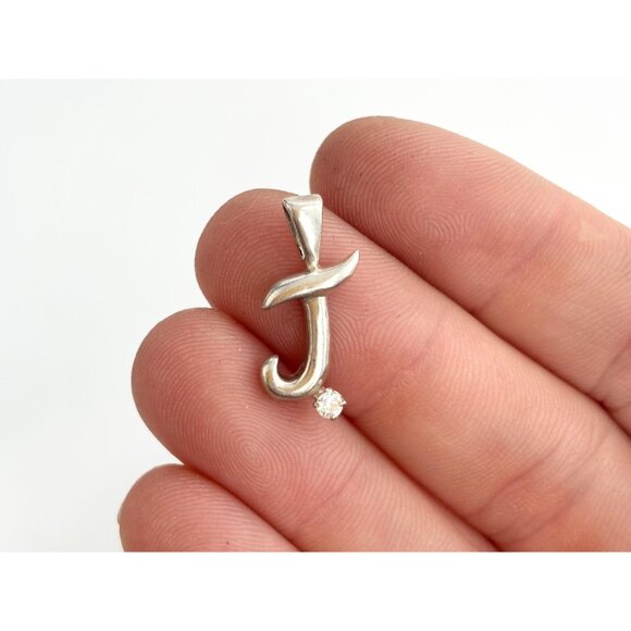 Avon Letter J w/ CZ Gemstone 925 Sterling Silver Vintage Pendant | Charm - Picture 11 of 11